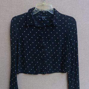 Forever21 Polka Dots Long Sleeve Button Down Crop Top Blouse